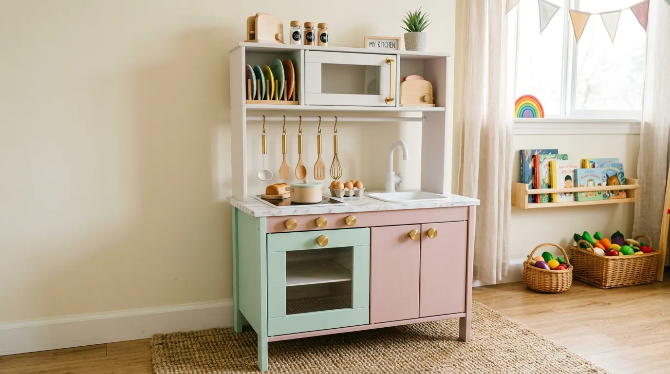 Creative DUKTIG IKEA kitchen makeover for a playful kids space.